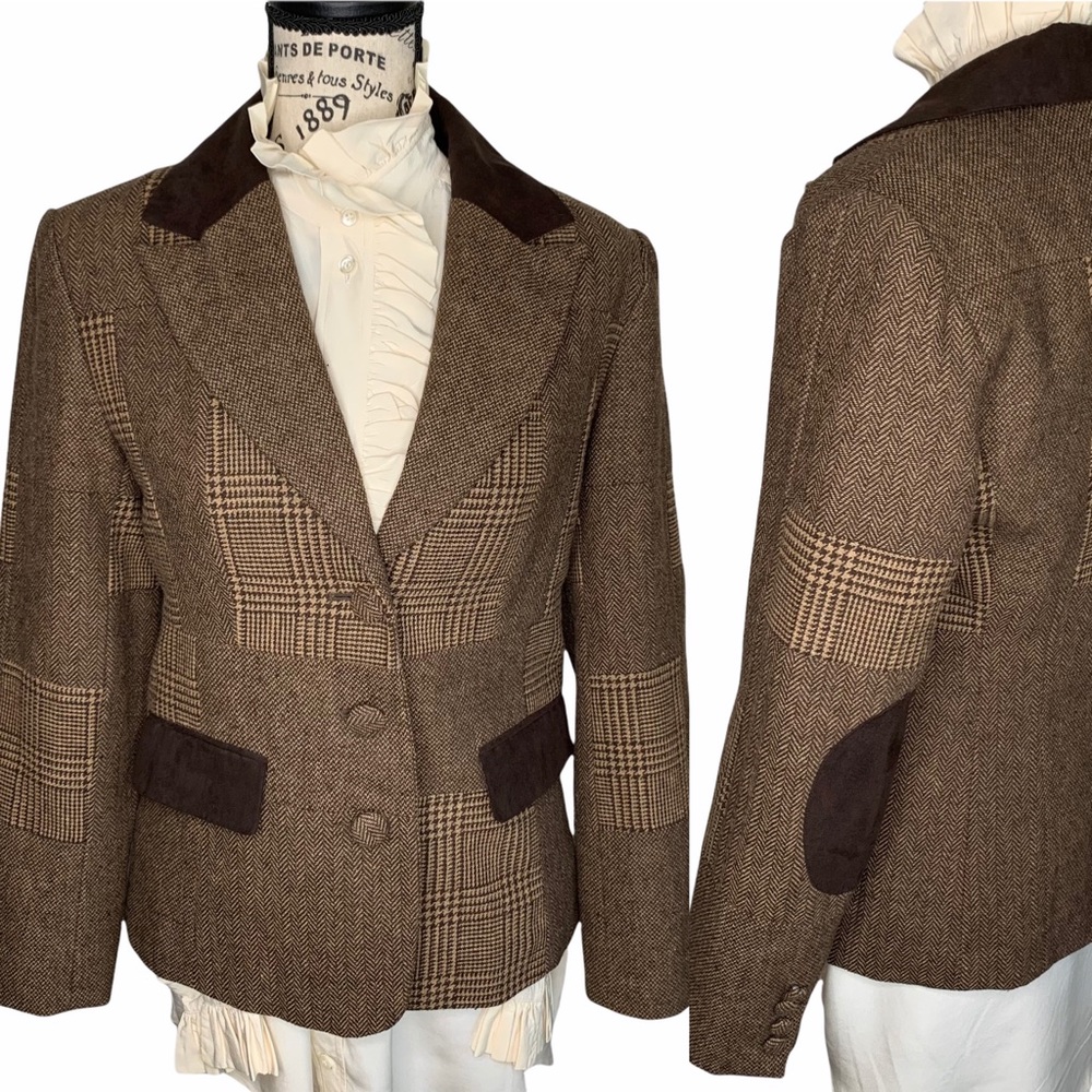 Braefair Tweed Wool Blend Equestrian Riding Button Blazer Brown Jacket Size 4